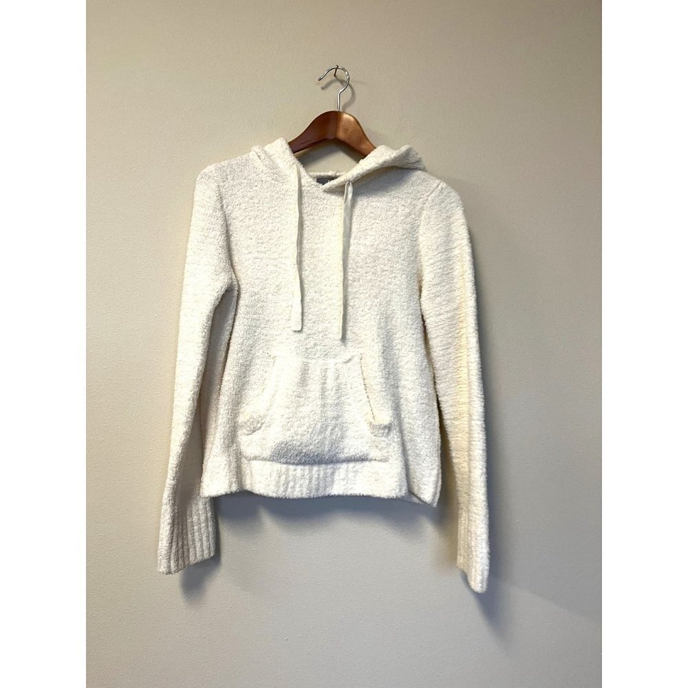 Marled Cream Fuzzy Sweater with Hoodie M - Picture 5 of 10